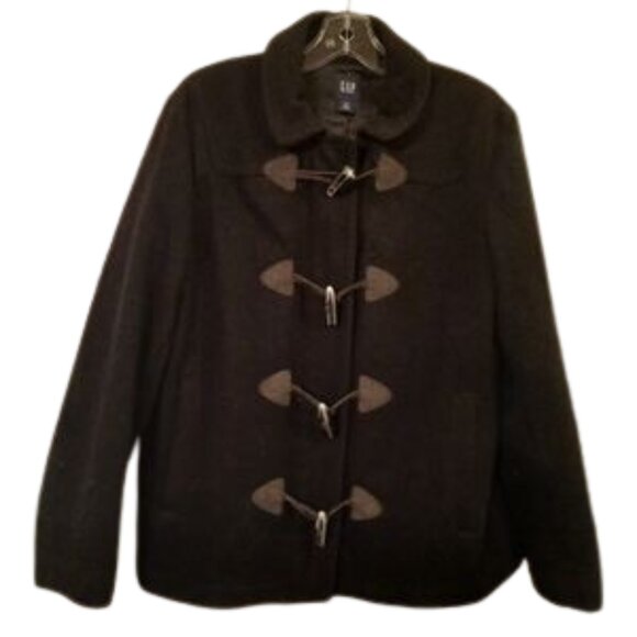 GAP Black Wool Blend Toggle Coat – Classic Warmth with Urban Edge Size Large - Picture 5 of 6